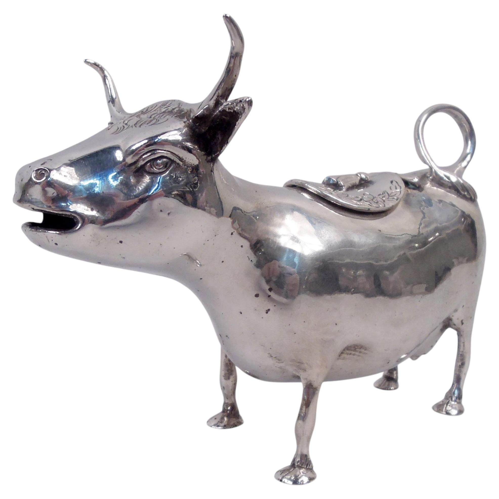 Antique German Silver Cow Creamer For Sale