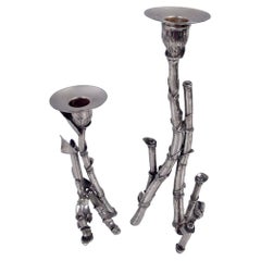 Pair of Patrick Mavros Contemporary Silver Bamboo Candlesticks, 2002