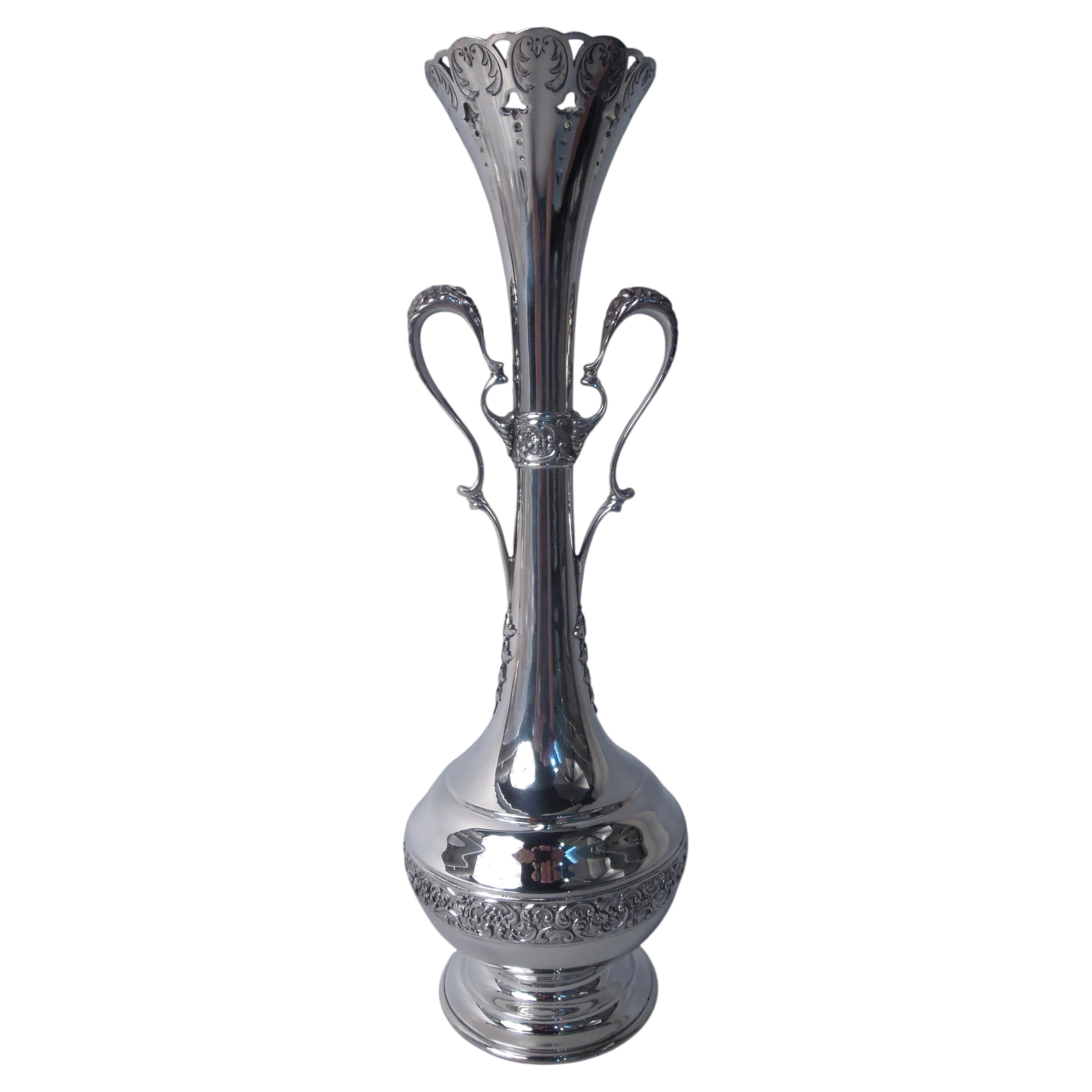 Antique Tiffany Victorian Classical Sterling Silver 11-Inch Vase For Sale