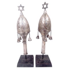 Pair of Antique Eastern European Silver Rimonim Torah Finials