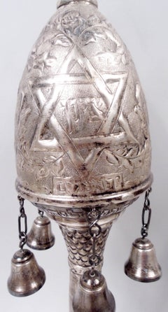 Pair of Antique Eastern European Silver Rimonim Torah Finials