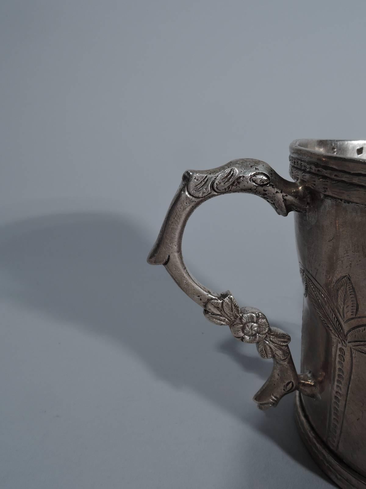 Spanish Colonial Antique South American Silver Mug with Palm Tree Arcade