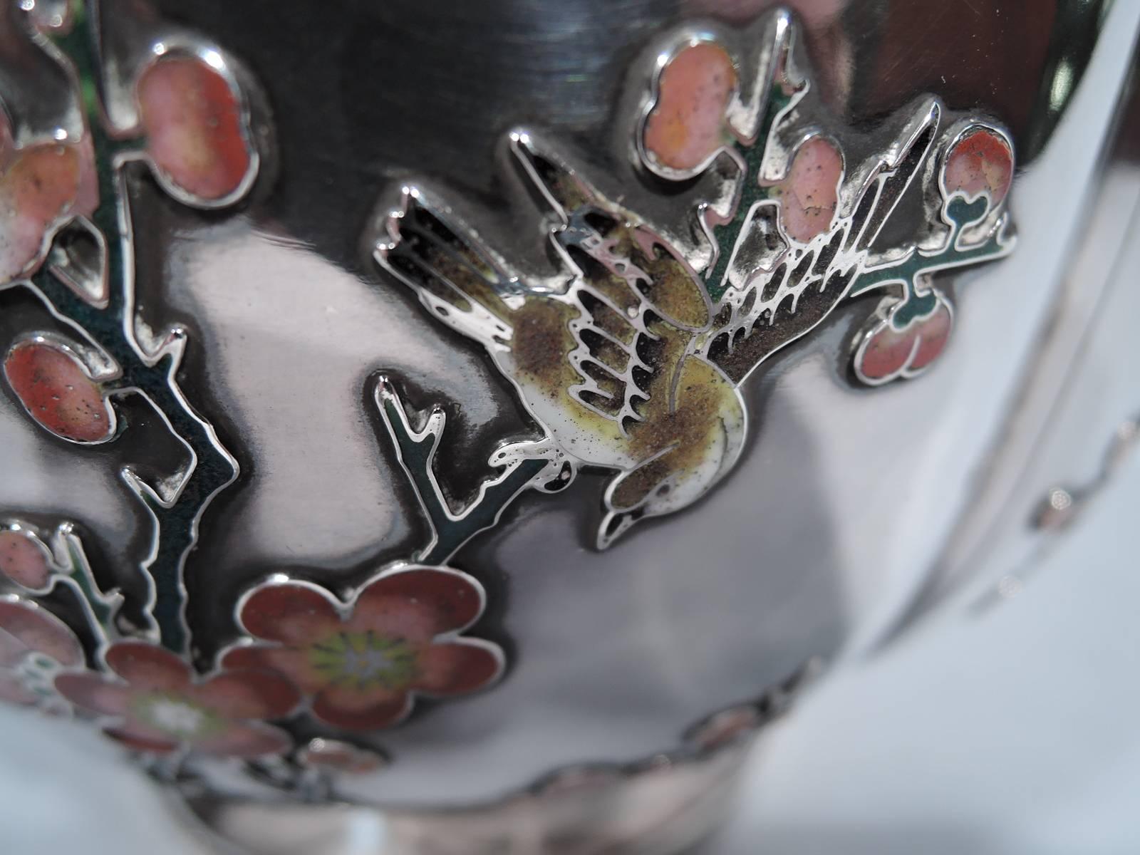 Rare Chinese Silver and Enamel Bowl with Bamboo and Chrysanthemum 1