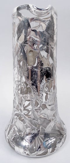Alvin American Art Nouveau Floral Silver Overlay Claret Jug