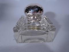 Danish Hand-Hammered Silver and Cut Glass Inkpot