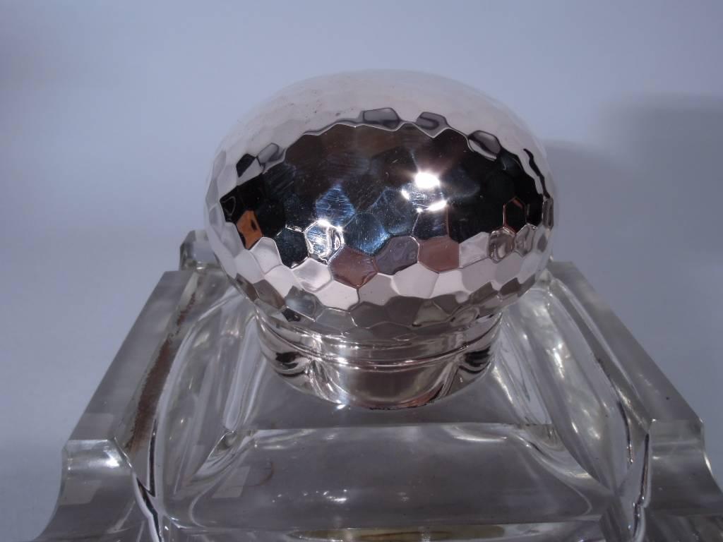 Danish Hand-Hammered Silver and Cut Glass Inkpot In Excellent Condition In New York, NY