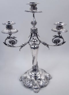 Pair of Antique Tiffany Victorian Rococo 3-Light Candelabra