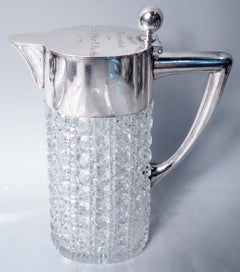 Pair of Antique German Silver & Brilliant-Cut Glass Decanters