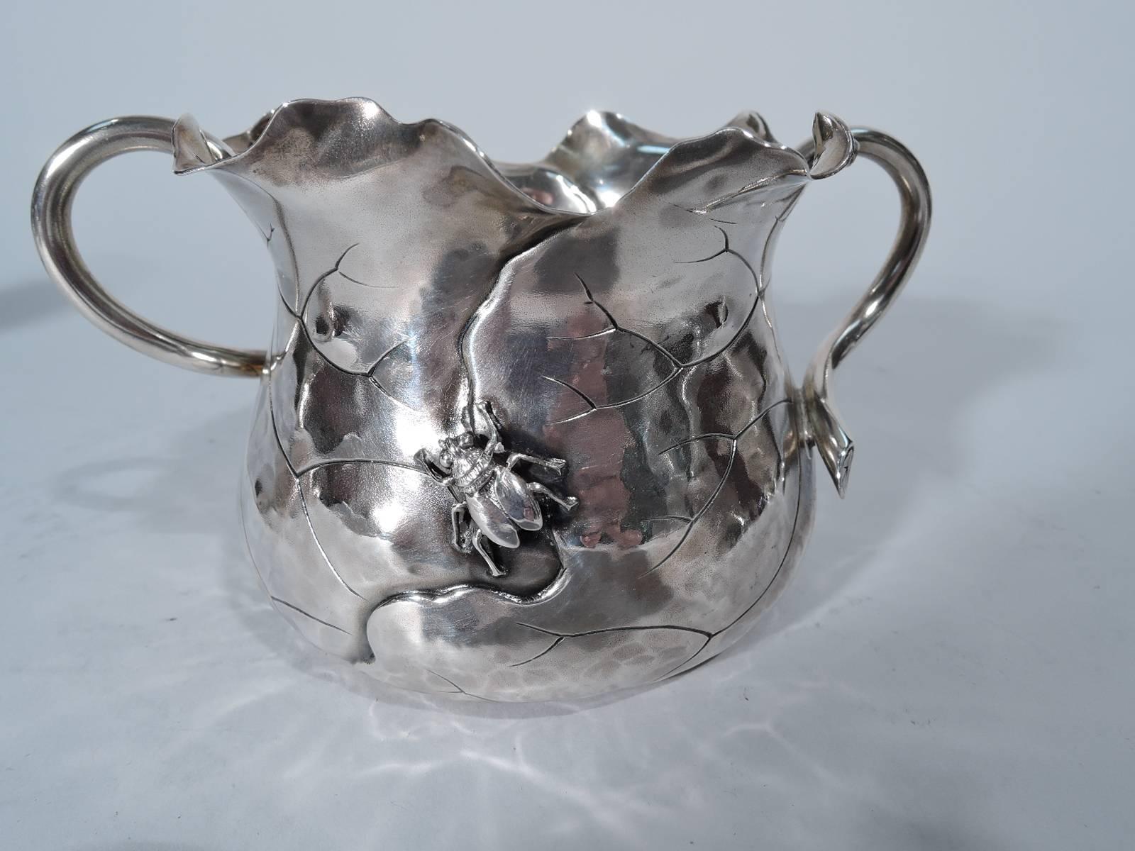 19th Century Shiebler Japonesque Sterling Silver Creamer and Sugar with Applied Bugs