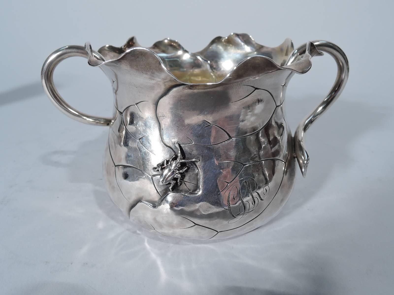 Shiebler Japonesque Sterling Silver Creamer and Sugar with Applied Bugs 2