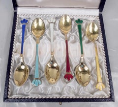 Set di 6 cucchiai demitasse con smalto moderno danese di Georg Jensen USA