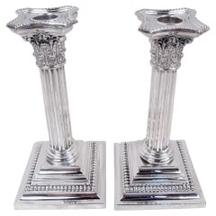 Pair of Antique Gorham Edwardian Classical Column Candlesticks, 1907
