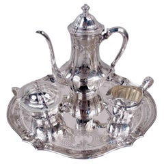 Antico set da caffè in argento Tiffany Edwardian Classico su vassoio