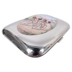 Antique Swiss Silver & Enamel Cigarette Case with Bicycle Race