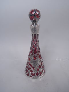 Antique Alvin American Art Nouveau Red Silver Overlay Oil Cruet
