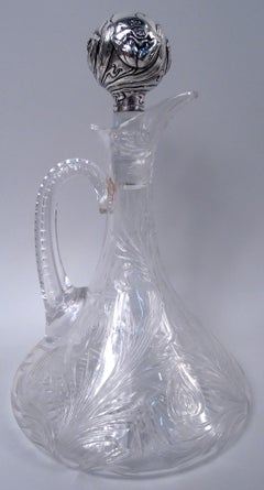 Antique American Art Nouveau Cut Glass & Sterling Silver Decanter