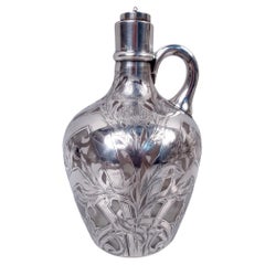 Decanter americano d’epoca in stile Art Nouveau con rivestimento in argento