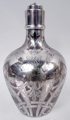 Decanter americano d’epoca in stile Art Nouveau con rivestimento in argento