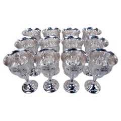 Set of 12 Gorham Chantilly Sterling Silver Goblets
