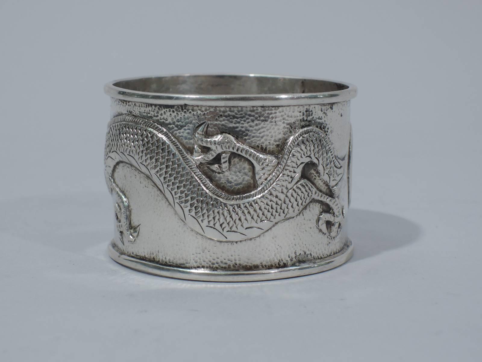 19th Century Chinese Export Silver Napkin Ring with Dragon