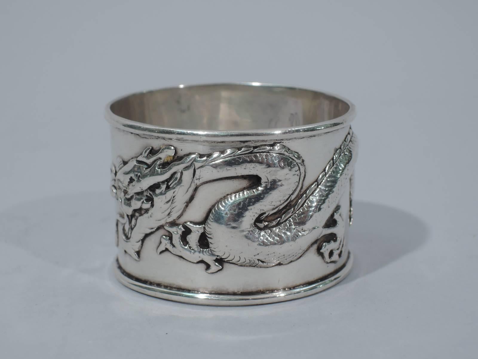 Chinese Export Chinese Silver Napkin Ring with Dragon