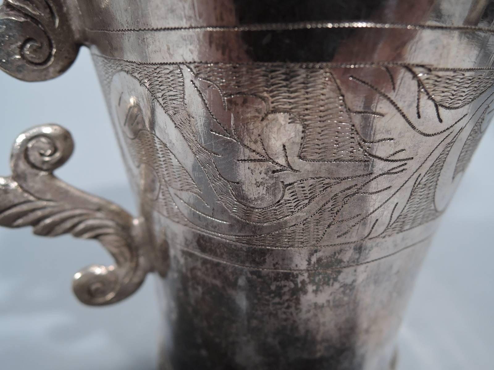 Antique South American Silver Mug with Scrolls and Leaves In Good Condition In New York, NY