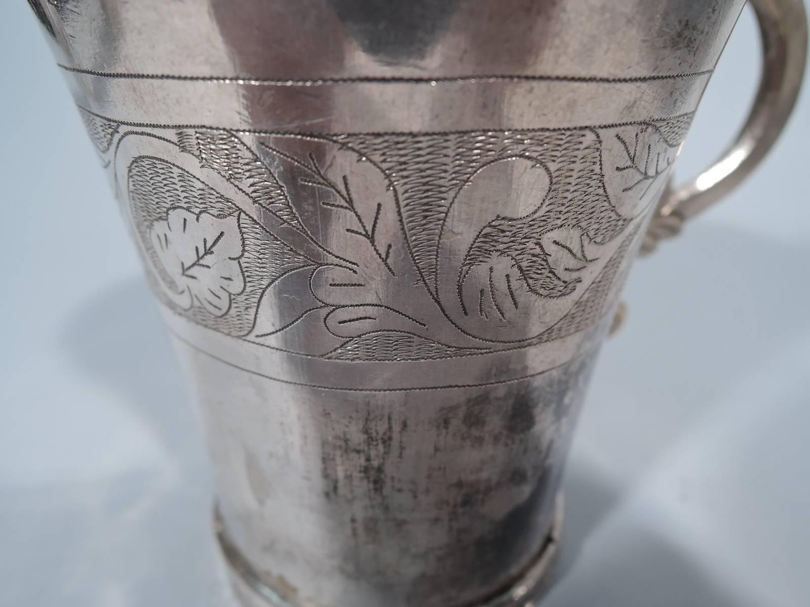 19th Century Antique South American Silver Mug with Scrolls and Leaves