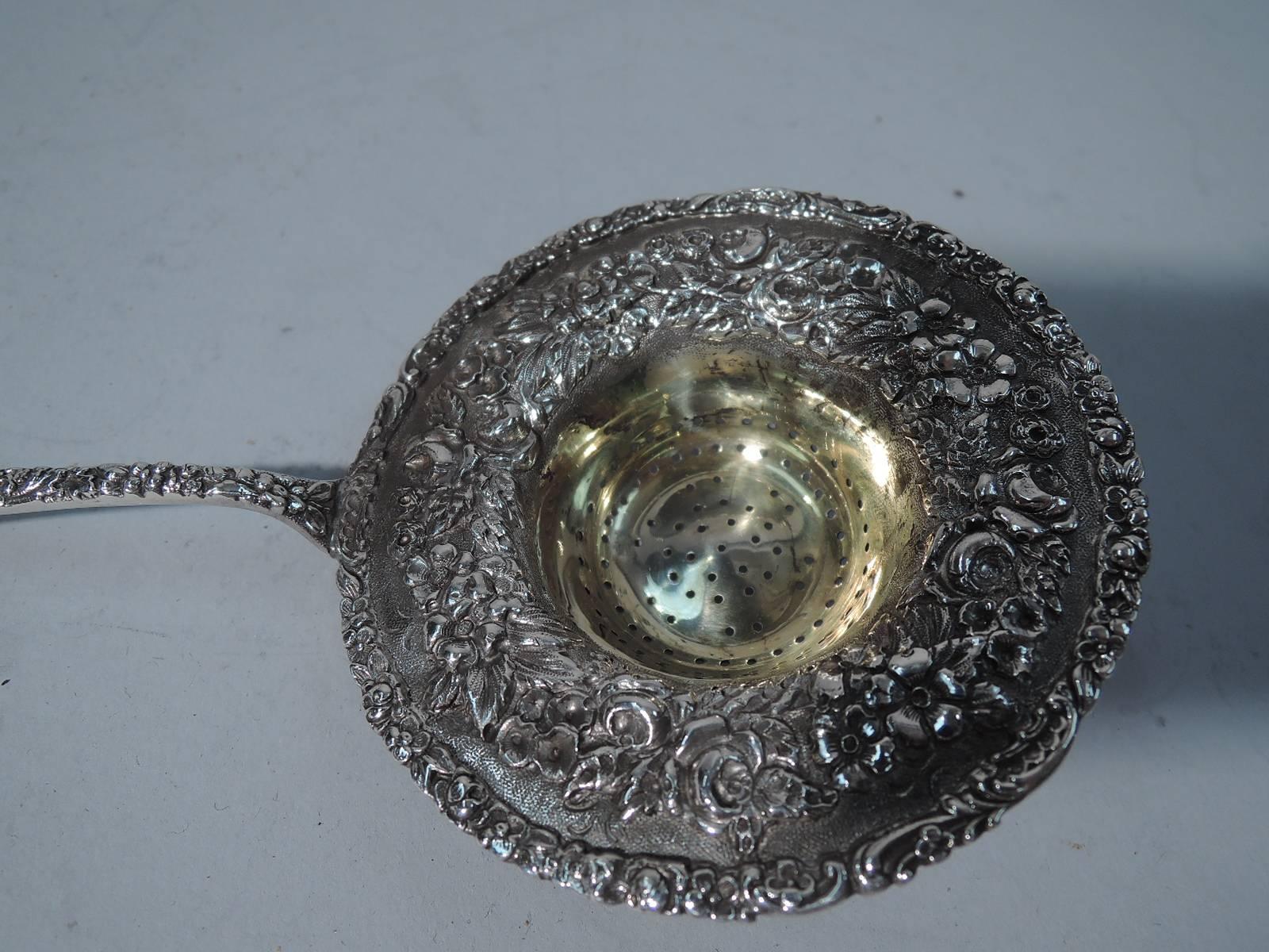 Victorian Antique Repousse Sterling Silver Tea Strainer by Stieff of Baltimore
