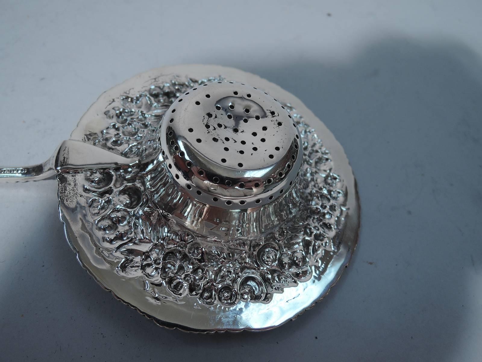 American Antique Repousse Sterling Silver Tea Strainer by Stieff of Baltimore