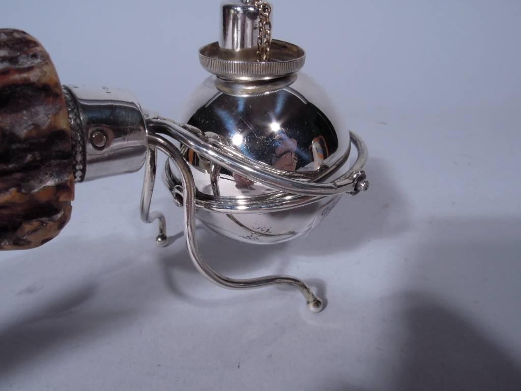 Gilded Age American Sterling Silver and Antler Cigar Lighter In Excellent Condition In New York, NY
