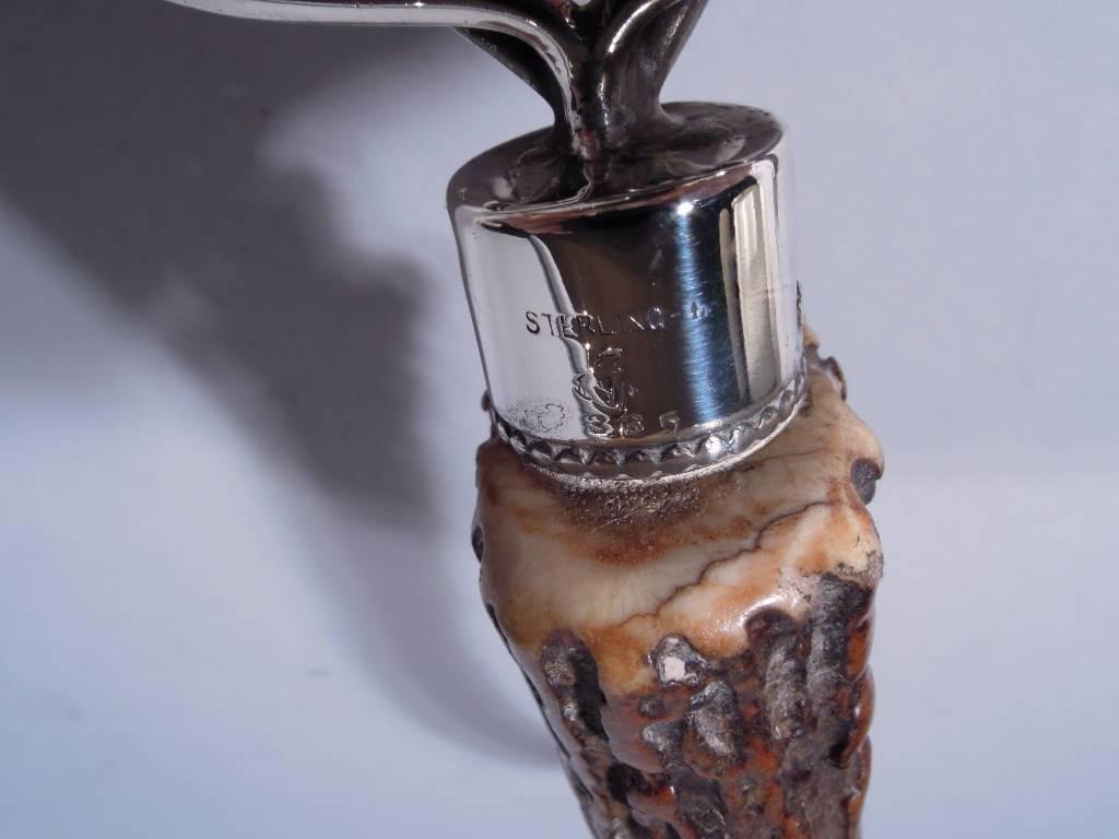 Gilded Age American Sterling Silver and Antler Cigar Lighter 1