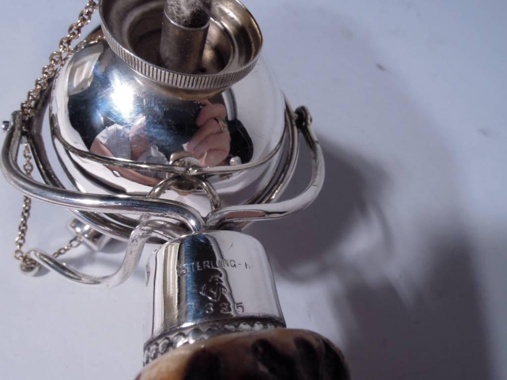 Gilded Age American Sterling Silver and Antler Cigar Lighter 2
