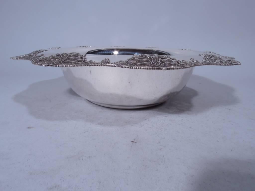 Edwardian Antique Tiffany Sterling Silver Bowl with Flowers and Roundels