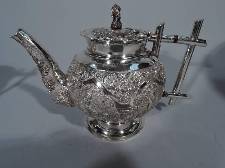 Colonial Indian Silver Tea Set with Exotic Scenes For Sale at 1stDibs