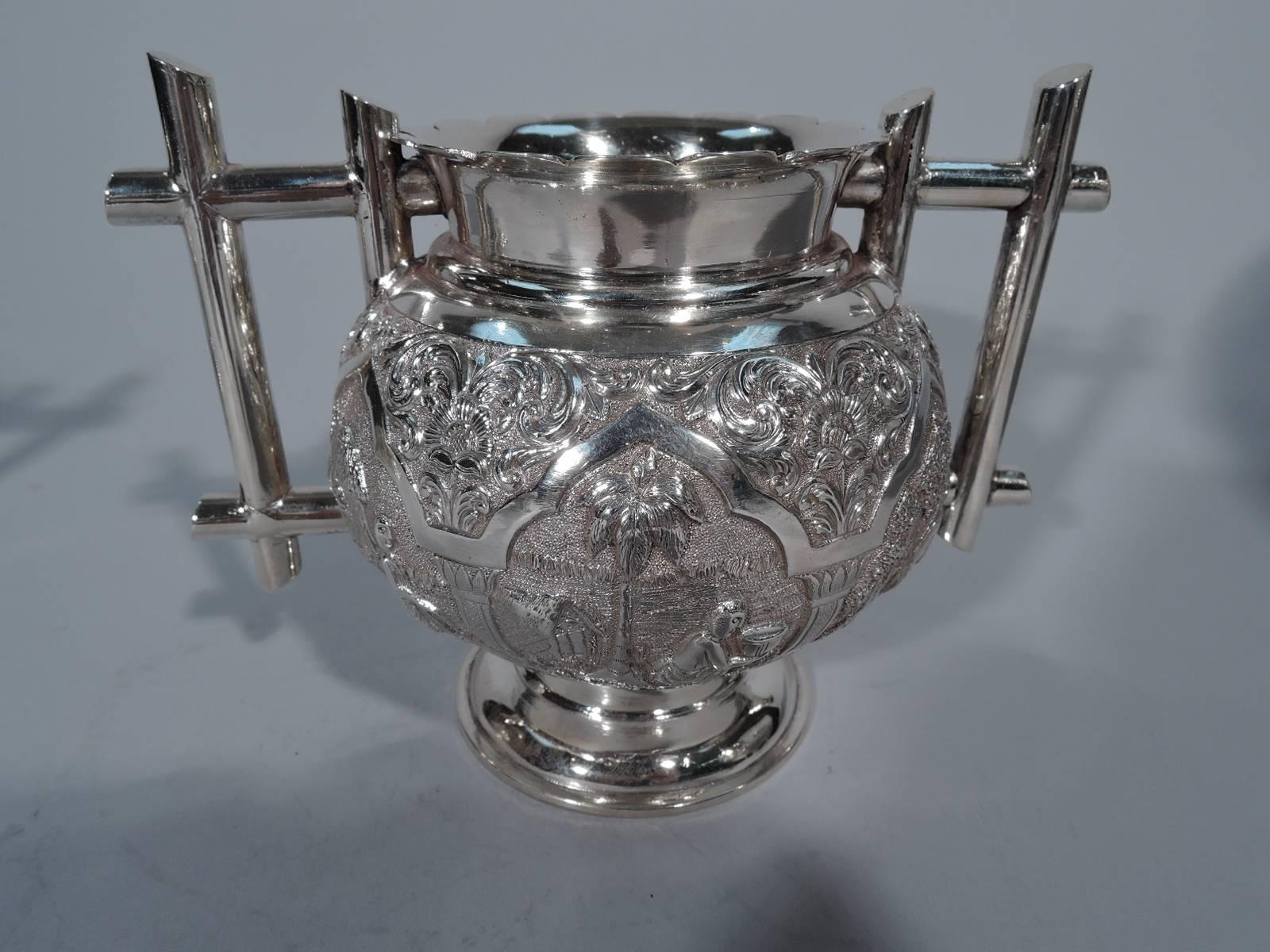 Colonial Indian Silver Tea Set with Exotic Scenes 1