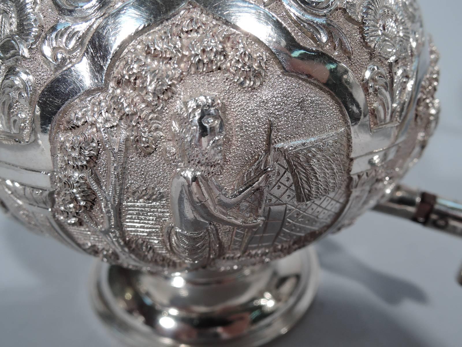 Colonial Indian Silver Tea Set with Exotic Scenes 2