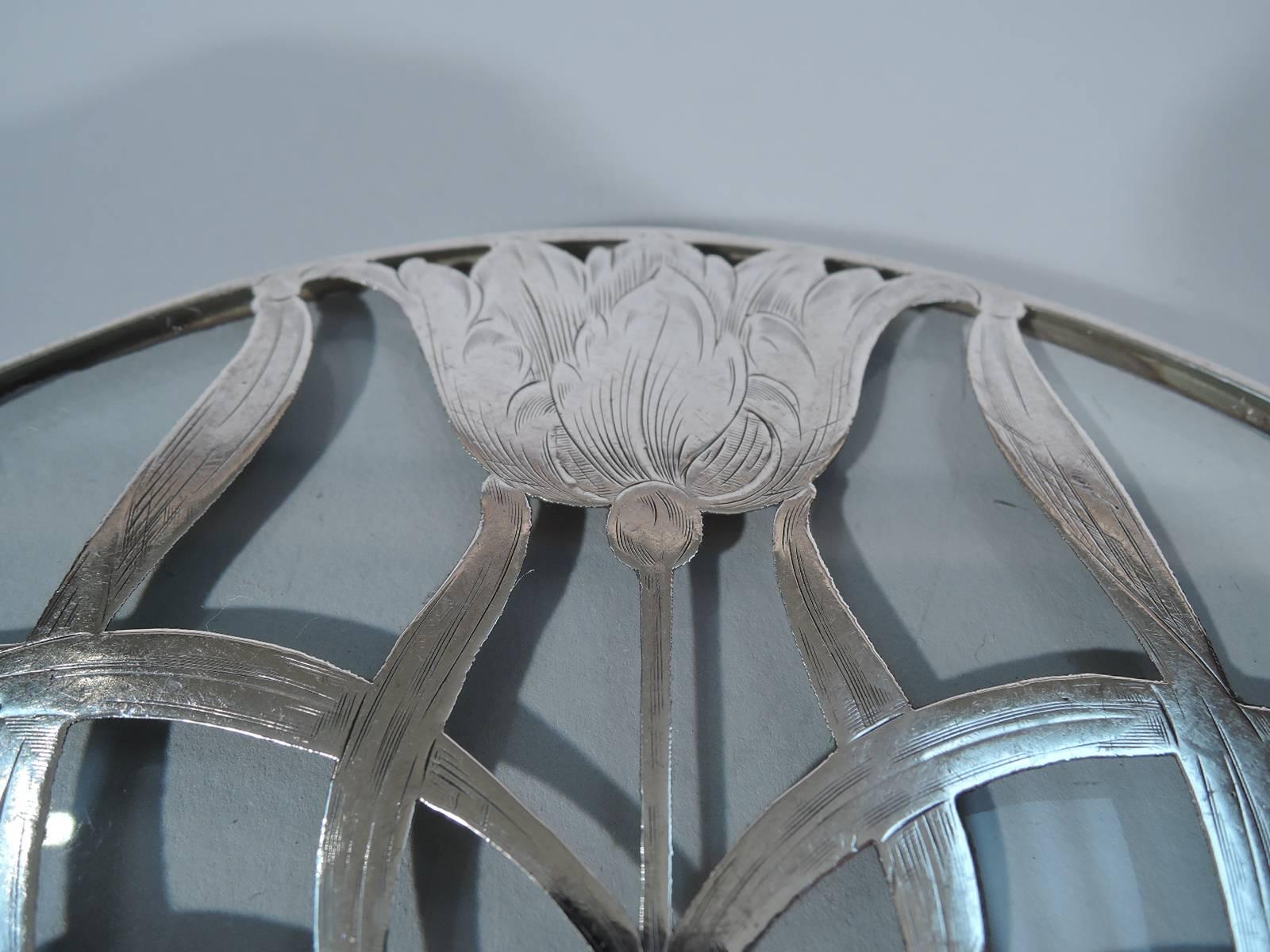 American Art Nouveau Silver Overlay Trivet with Flowers In Excellent Condition In New York, NY