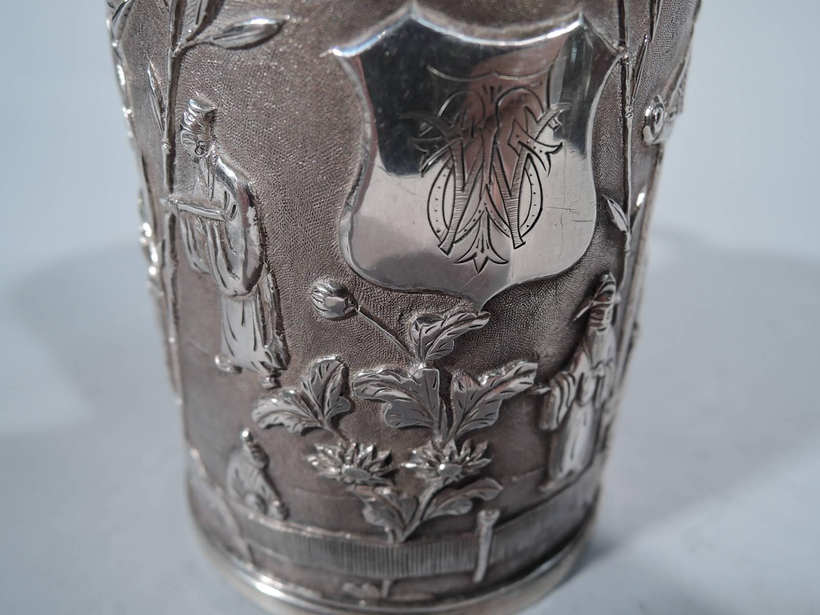 Chinese Export Silver Christening Mug with Exotic Scenes 2