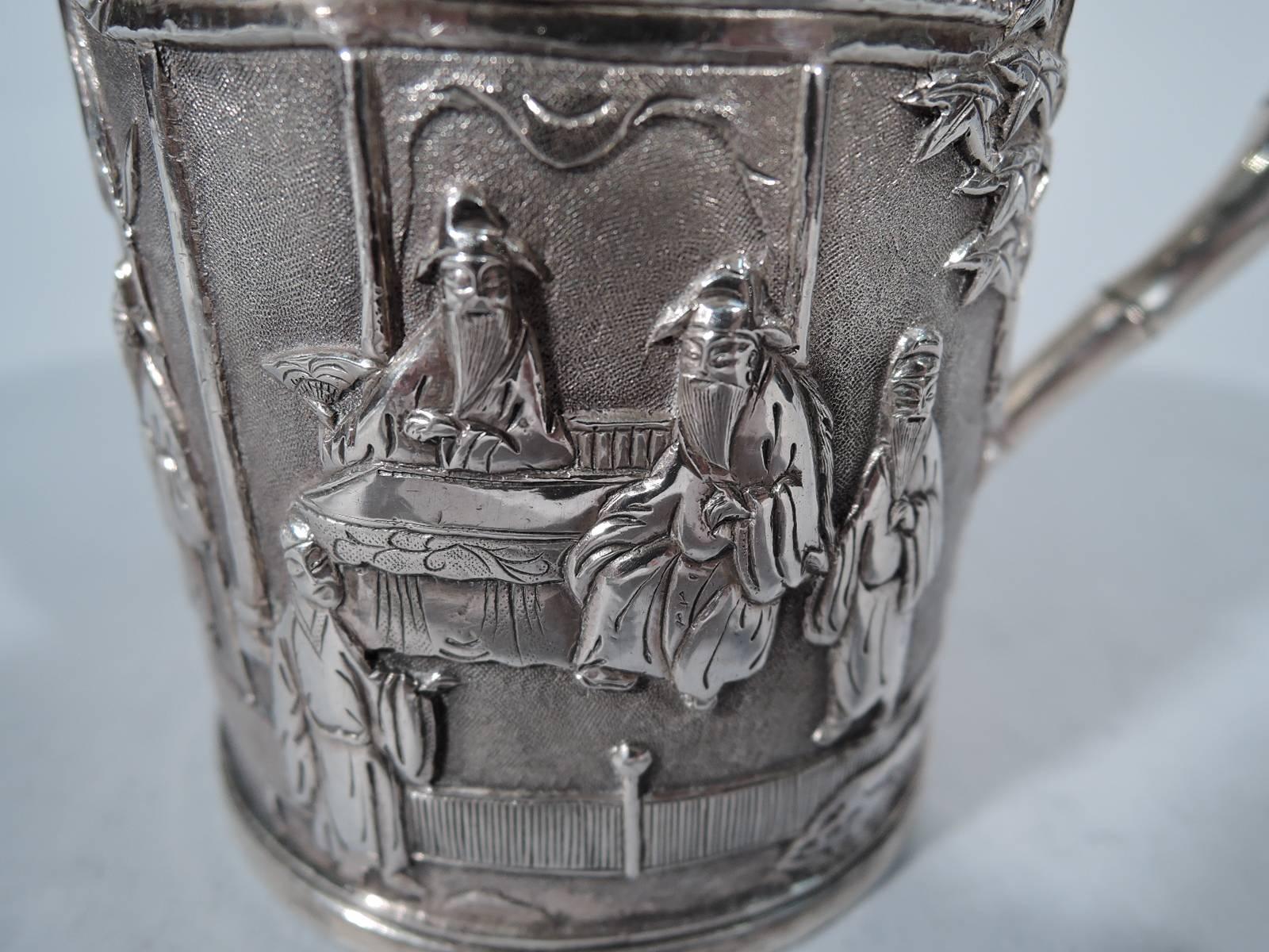Chinese Export Silver Christening Mug with Exotic Scenes 3