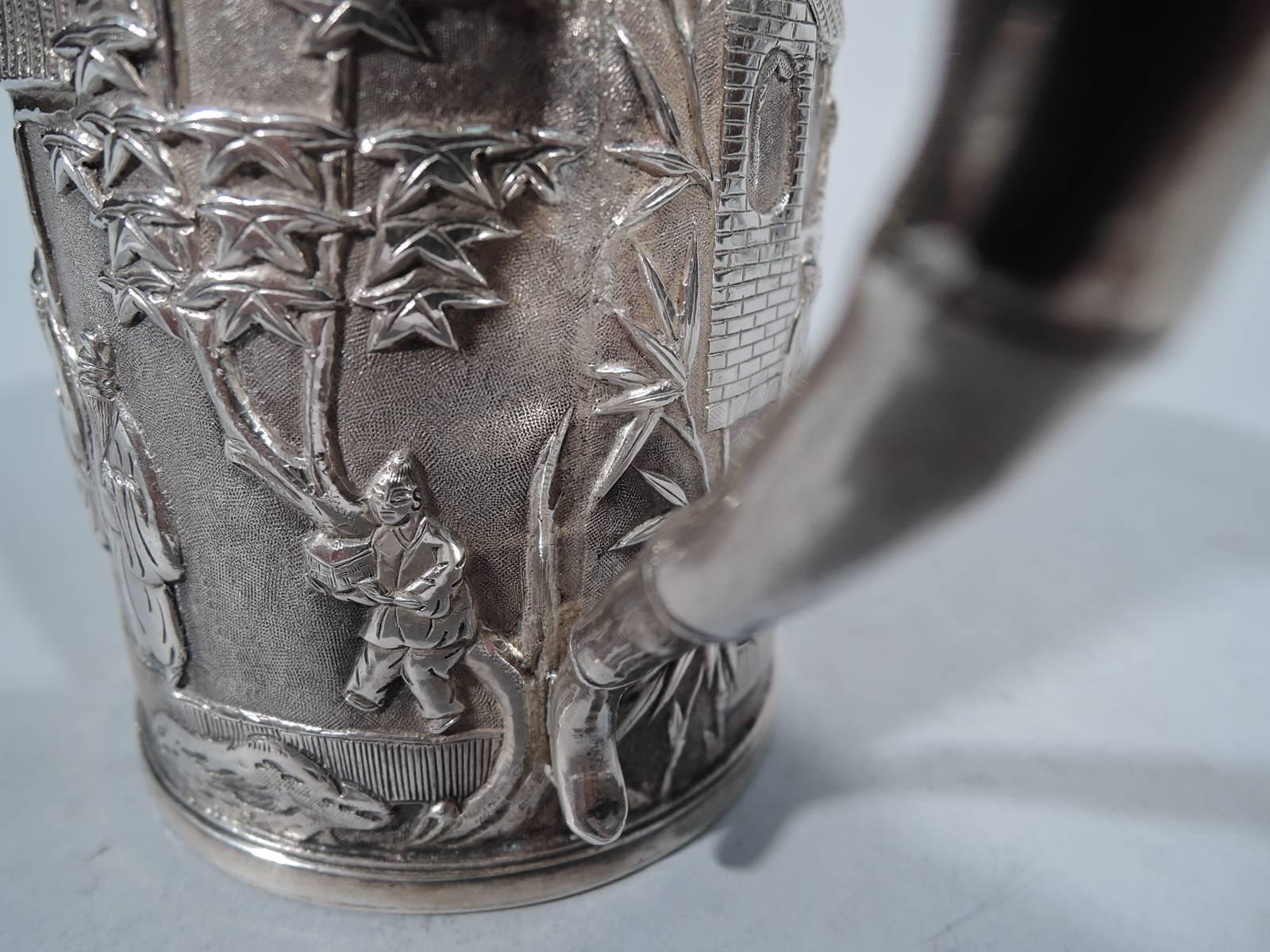Chinese Export Silver Christening Mug with Exotic Scenes 4