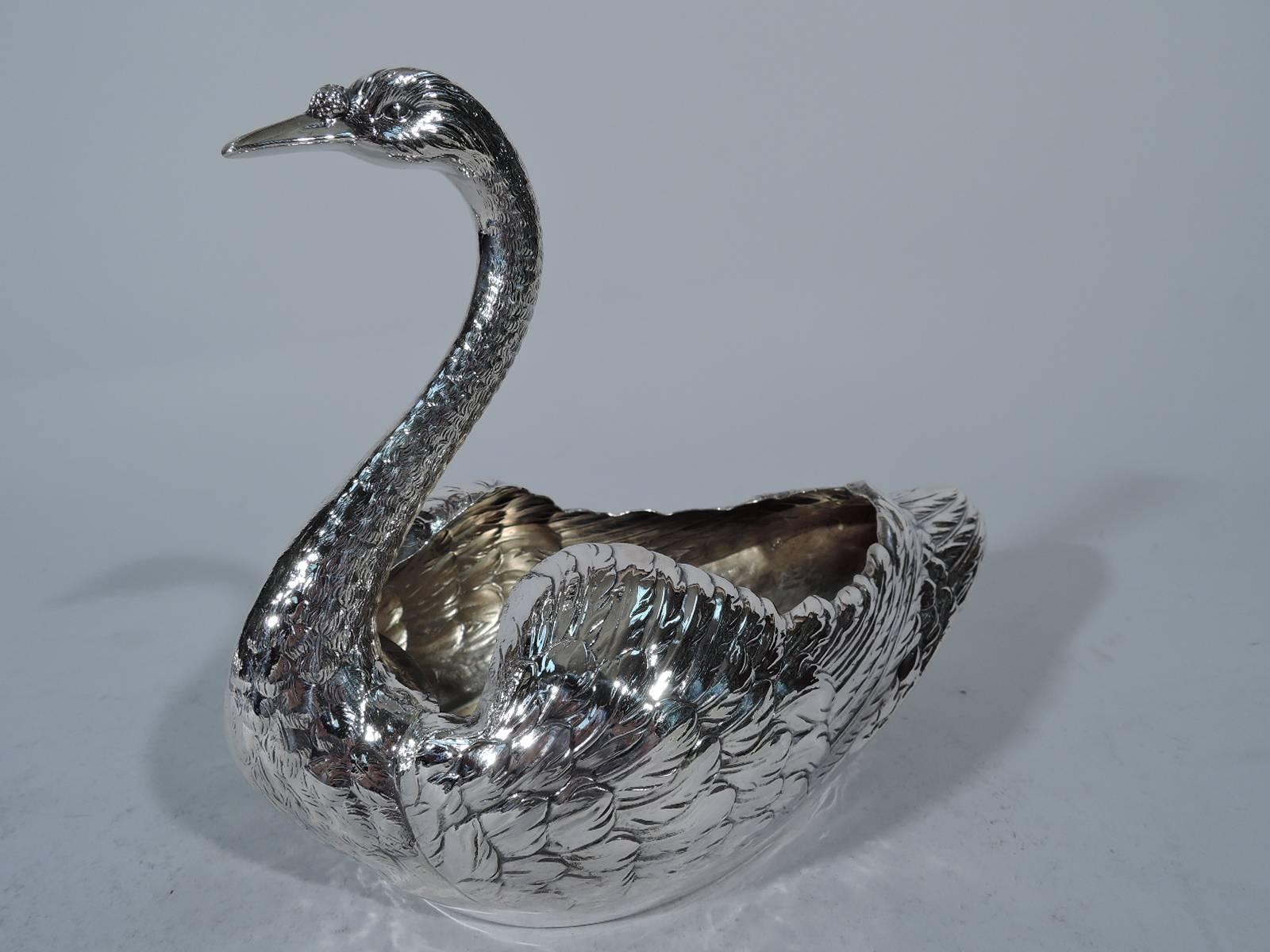 Edwardian Pair of Antique American Sterling Silver Swan Bowls