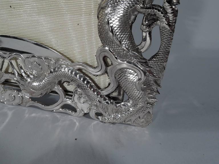 Chinese Export Silver Dragon Diptych Picture Frame For Sale at 1stDibs