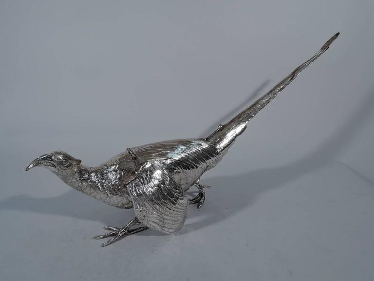 Pair of Antique German Sterling Silver Pheasants For Sale at 1stDibs