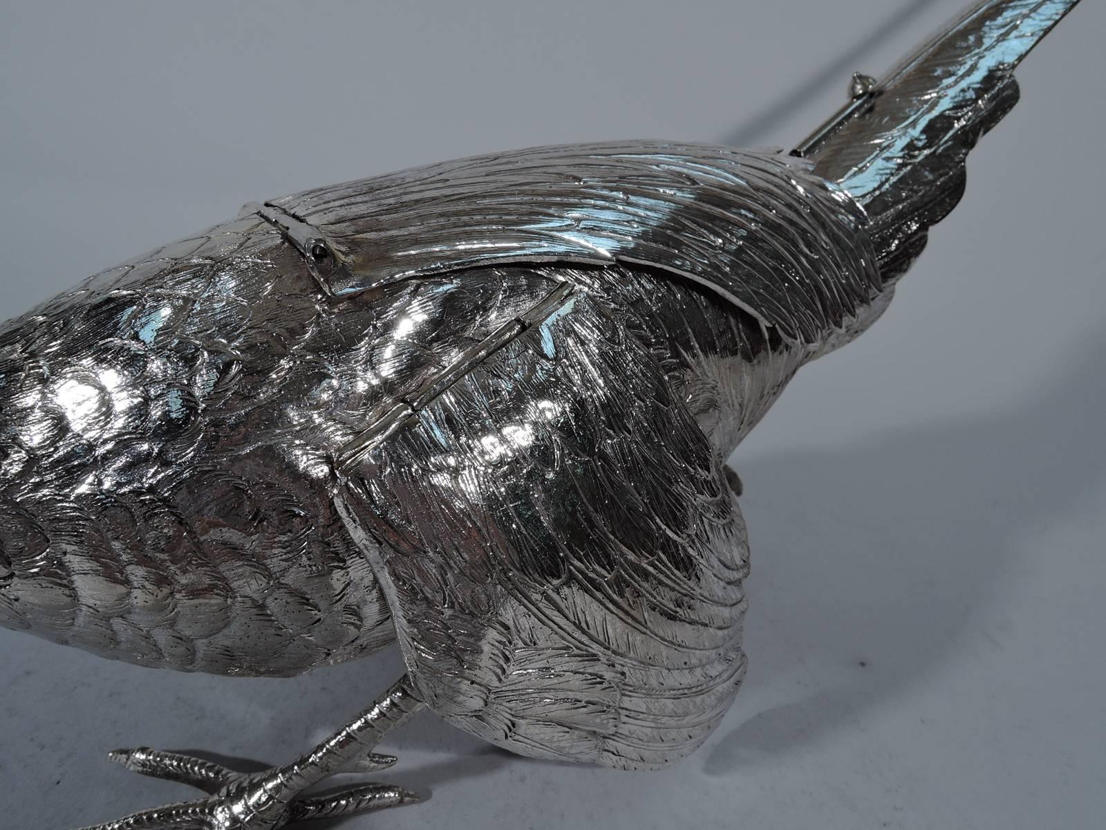 Pair of Antique German Sterling Silver Pheasants  In Excellent Condition In New York, NY