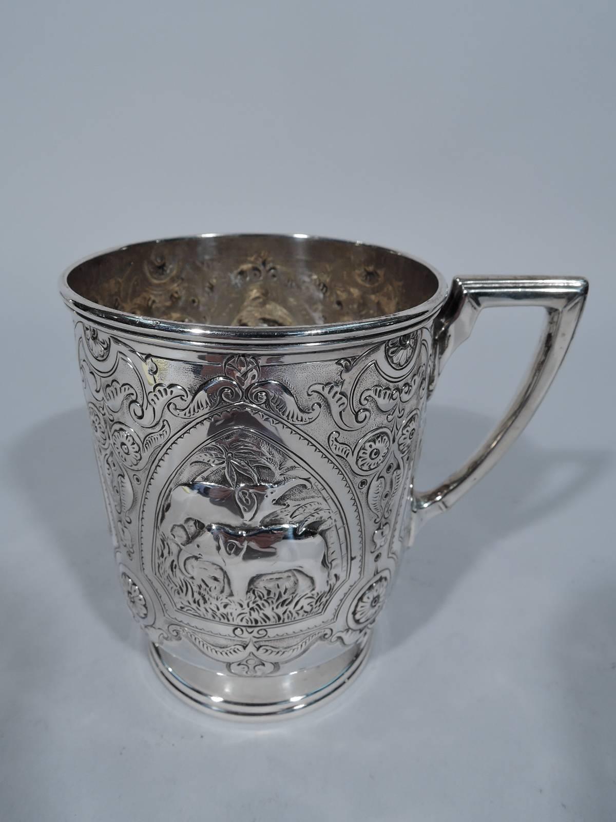 Victorian Antique English Sterling Silver Baby Cup with Exotic Animals