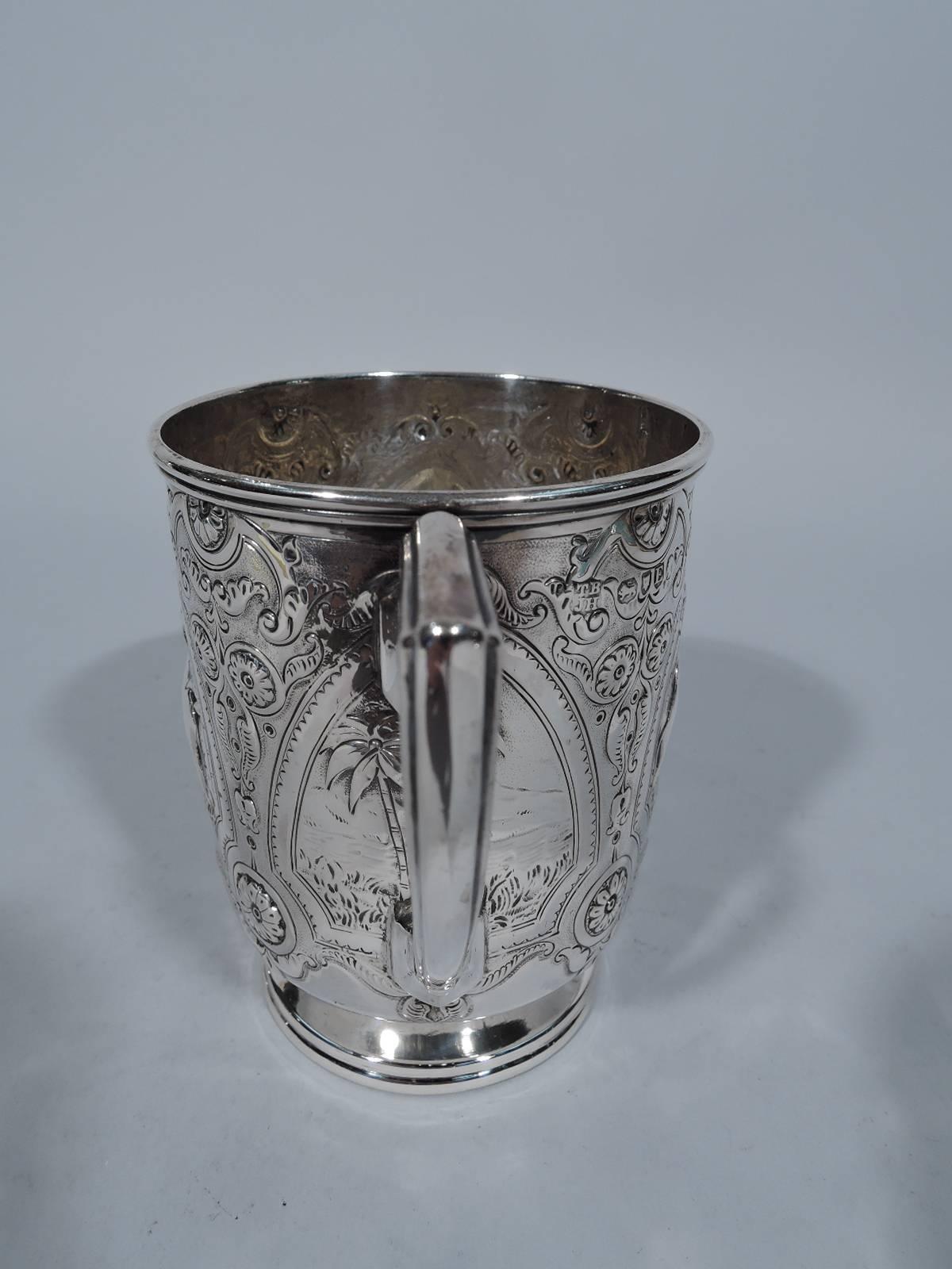 Antique English Sterling Silver Baby Cup with Exotic Animals In Excellent Condition In New York, NY