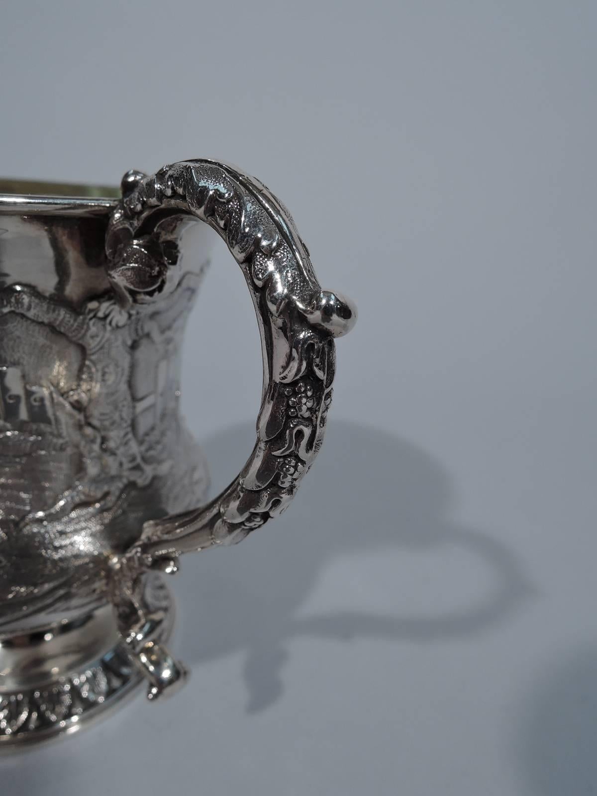 Early 19th Century English Georgian Sterling Silver Baby Cup with Farmyard Fowl