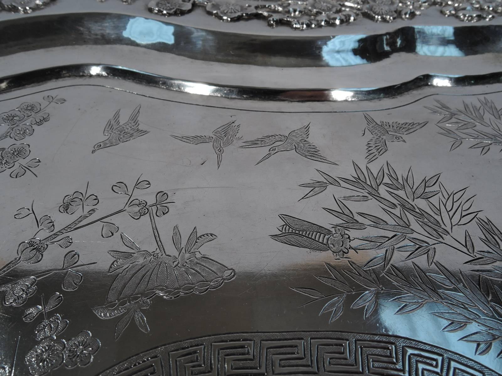 Large and Excellent Chinese Export Silver Salver Tray 1