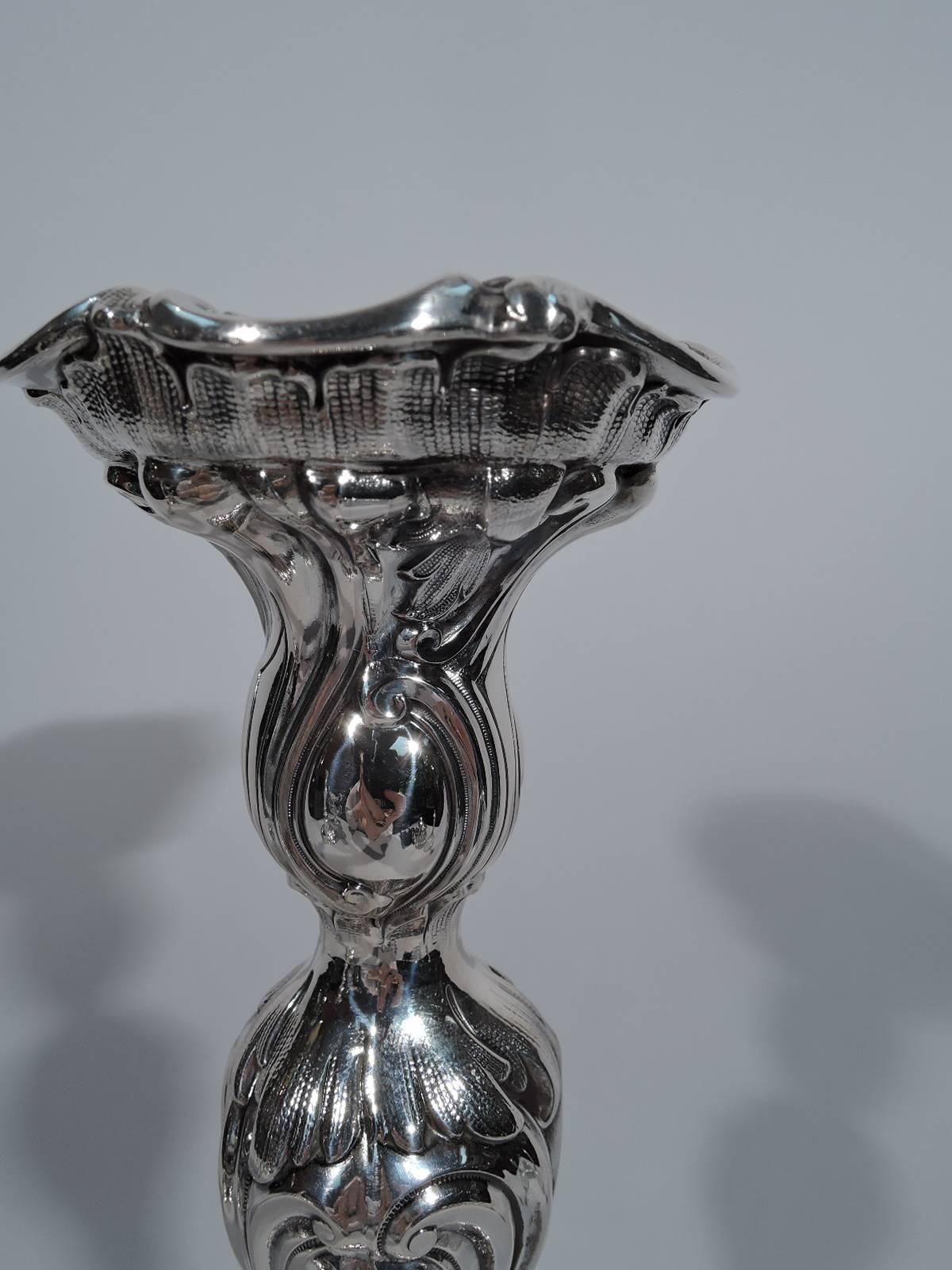 Pair of Tall Antique German Rococo Silver Candlesticks In Excellent Condition In New York, NY