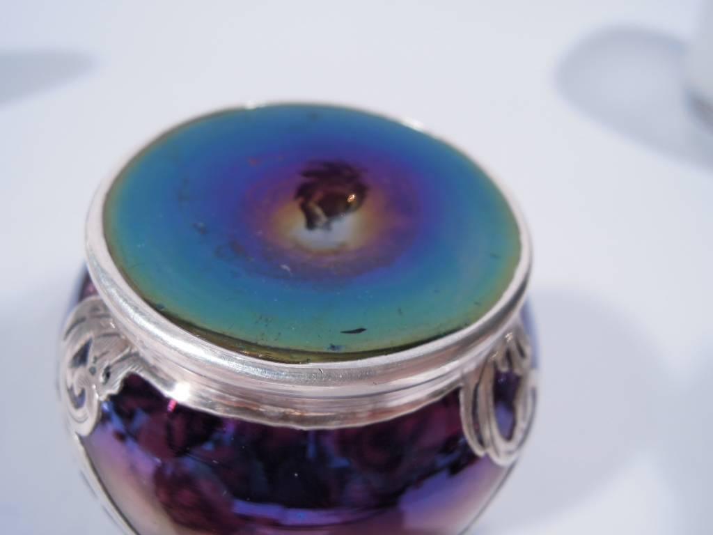 Art Nouveau Iridescent Purple Glass Silver Overlay Bud Vase 3